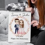 Personalized Cartoon Bride and Bridegroom Frameless Black Framed Painting with Name and Wedding Date Home Decor Anniversary Gift for Couple Newlyweds
