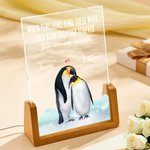 Personalisierte Wenn Pinguine ihren Partner finden, bleiben sie zusammen Acryl-Nachtlicht mit Namen und hölzerne Basis Hochzeitstag Geschenk für Ehepaar