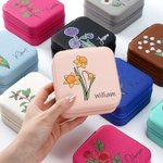 Personalized Birth Flower PU Leather Jewelry Box with Name Portable Travel Essential Birthday Wedding Gift for Women