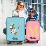 Personalized Boho Floral Initial Luggage Cover Protector Fits 18-32 Inches Suitcase with Name Travel Accessories Birthday Gift for Family Friends