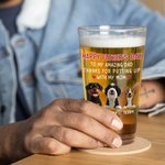 Personalized 1-4 Cute 3D Cartoon Dogs 16 oz Clear Beer Glass with Name Father's Day Birthday Anniversary Gift for Dog Dad Beer Lovers