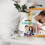 Personalized As A Family Of Three Cartoon Characters Square Heart Acrylic Plaque with Name and Date Home Decor Father's Day Gift for Family