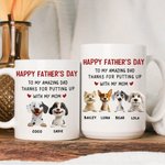 Personalized To My Amazing Dad Cute Cartoon 3D Dog 11 oz 15 oz White Ceramic Mug with 1-4 Names Birthday Happy Father's Day Gift for Dog Dad Dog Lover