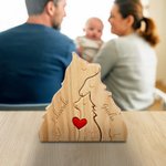 Puzzle in legno personalizzato tema famiglia di lupi con cuore rosso e 2-4 nomi decor da scrivania regalo di compleanno e anniversario per famiglia