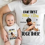 Henkilökohtainen ensimmäinen isänpäivä yhdessä valokuva 100% puuvillaa T-paita Baby Bodysuit nimet syntymäpäivälahja vauva isä