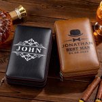 Personalized Monogram PU Leather Portable Cigar Humidor Case with Name and Date Birthday Wedding Father's Day Gift for Men Cigar Enthusiasts