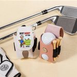 Personalized Multicolor Cartoon Golf Character Photo Leather Golf Ball Bag Tee Holder with Name Father's Day Birthday Gift for Golf Lover