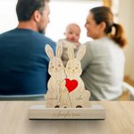 Puzzle in legno personalizzato tema famiglia di conigli con cuore rosso e 2-5 nomi decor da scrivania regalo di compleanno e anniversario per famiglia