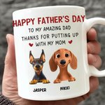 Personalized To My Amazing Dad Cute Cartoon 3D Dog 11 oz 15 oz White Ceramic Mug with 1-4 Names Birthday Happy Father's Day Gift for Dog Dad Dog Lover