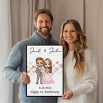 Personalized Cartoon Bride and Bridegroom Frameless Black Framed Painting with Name and Wedding Date Home Decor Anniversary Gift for Couple Newlyweds