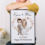 Personalized Cartoon Bride and Bridegroom Frameless Black Framed Painting with Name and Wedding Date Home Decor Anniversary Gift for Couple Newlyweds