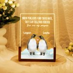 Personalisierte Wenn Pinguine ihren Partner finden, bleiben sie zusammen Acryl-Nachtlicht mit Namen und hölzerne Basis Hochzeitstag Geschenk für Ehepaar