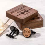 Personalised Engraved Name Initials Cufflinks Set of 2 with Date and Wooden Box Clothing Accessories Wedding Anniversary Gift for Men Groomsmen