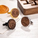 Personalised Engraved Name Initials Cufflinks Set of 2 with Date and Wooden Box Clothing Accessories Wedding Anniversary Gift for Men Groomsmen