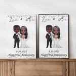 Personalized Cartoon Bride and Bridegroom Frameless Black Framed Painting with Name and Wedding Date Home Decor Anniversary Gift for Couple Newlyweds