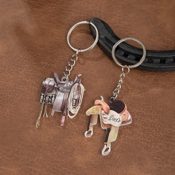 Personalized Horse Saddle Acrylic Keychain with Name Birthday Anniversary Gift for Horse Lovers Equestrians