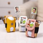 Personalized Multicolor Cartoon Golf Character Photo Leather Golf Ball Bag Tee Holder with Name Father's Day Birthday Gift for Golf Lover