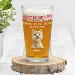 Personalized 1-4 Cute 3D Cartoon Dogs 16 oz Clear Beer Glass with Name Father's Day Birthday Anniversary Gift for Dog Dad Beer Lovers