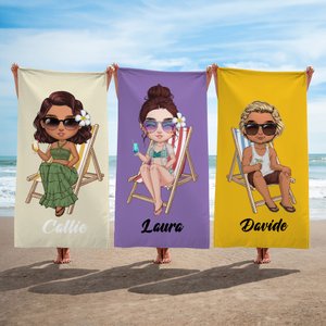 Telo mare personalizzato con personaggio in stile cartone animato e nome essenziale per estate al mare regalo per famiglia