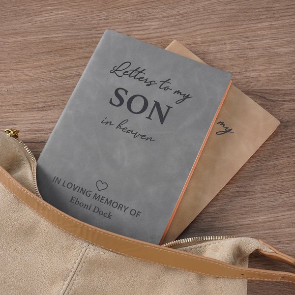 Personalized Letter to My Son in Heaven A5 Leather Notebook with Name and 200 Lined Pages Sympathy Condolence Gift for Parents Loss of Child