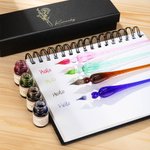 Personalisierte mundgeblasenem Kristallglas Dip Pen und Box Set mit Initialen und Namen Zeichnung Signatur Zubehör Geburtstag Geschenk für Liebhaber des Schreibens