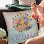 Personalisierte Blumen häkeln Garn Korb weich werfen Kissenbezug mit Namen und Taschen Home Decor Geburtstag Housewarming Geschenk für Strick-Liebhaber