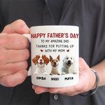 Personalized To My Amazing Dad Cute Cartoon 3D Dog 11 oz 15 oz White Ceramic Mug with 1-4 Names Birthday Happy Father's Day Gift for Dog Dad Dog Lover