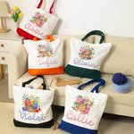 Personlig garnkorg med blommor Återanvändbar tygkasse i canvas med namn Resetillbehör Födelsedag Mors dag Present till Crochters Stickälskare