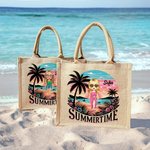 Borsa tote personalizzata in juta con personaggio femminile cartone animato e nome regalo per viaggi vacanze e tempo libero sulla spiaggia per donne
