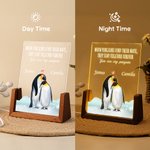 Personalisierte Wenn Pinguine ihren Partner finden, bleiben sie zusammen Acryl-Nachtlicht mit Namen und hölzerne Basis Hochzeitstag Geschenk für Ehepaar
