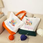 Personlig garnkorg med blommor Återanvändbar tygkasse i canvas med namn Resetillbehör Födelsedag Mors dag Present till Crochters Stickälskare