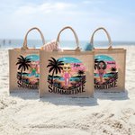 Borsa tote personalizzata in juta con personaggio femminile cartone animato e nome regalo per viaggi vacanze e tempo libero sulla spiaggia per donne