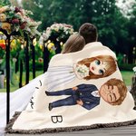 Personalisierte Cartoon Braut und Bräutigam Quaste weiche Decke mit Familiennamen und Hochzeitsdatum Home Decor Valentinstag Geschenk für Paare
