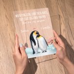 Personalisierte Wenn Pinguine ihren Partner finden, bleiben sie zusammen Acryl-Nachtlicht mit Namen und hölzerne Basis Hochzeitstag Geschenk für Ehepaar