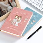 Journal d'amour en cuir A5 avec nom Date de mariage Cadeau d'anniversaire pour jeunes mariés Couple