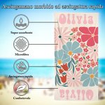 Asciugamano da spiaggia personalizzato multicolorato floreale ad asciugatura rapida con nome regalo estivo per vacanze in piscina per donne