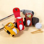 Personalized Multicolor Cartoon Golf Character Photo Leather Golf Ball Bag Tee Holder with Name Father's Day Birthday Gift for Golf Lover