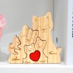 Personalized Wooden Cat Family Red Heart Puzzle  with 2-5 Names Desk Decor Birthday Anniversary Gift for Family