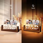 Personalisiertes 2–6 Fotos Collage Acryl LED-Nachtlicht mit 1–6 Kindernamen und Holzsockel Tischdeko Vatertag Weihnachten Geschenk für Papa Opa