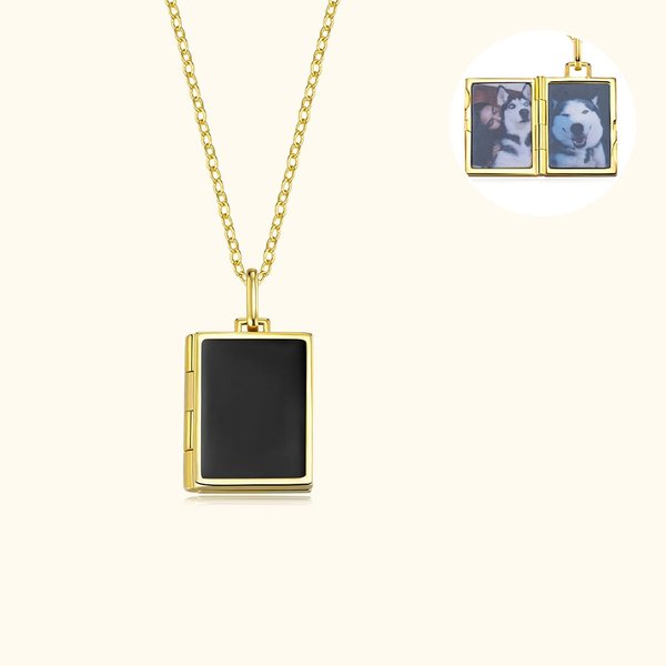 Personalized Minimalist Vintage Enamel Book Locket Necklace with Photo Birthday Anniversary Gift for Her