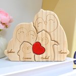 Personalized Wooden Penguin Family Red Heart Puzzle  with 2-5 Engraved Names Home Decor Birthday Anniversary Gift for Family