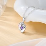 Personalized Double Heart Birthstones Baby Feet Necklace Dainty Jewellery Baby Shower Mother's Day Birthday Gift for Newborn New Mom