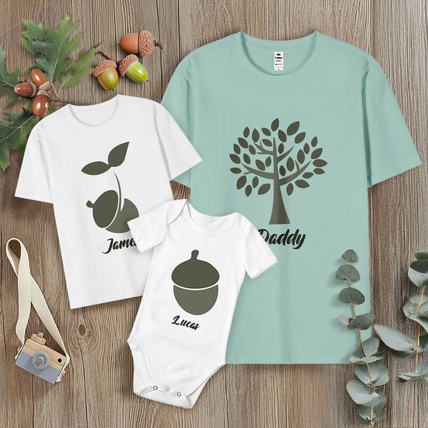 Personalised Oak Tree Acorn 100% Cotton T-shirt Baby Bodysuit with Name Father's Day Birthday Gift for Friend Family
