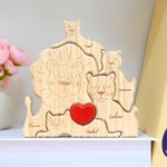Personalized Wooden Lion Family Red Heart Puzzle with Engraved 2-5 Names Home Decor Birthday Anniversary Gift for Family