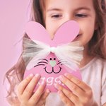 Personalized Multicolor Cute Fairy Yarn Bow Wooden Bunny Ornament with Name Table Decor Spring Symbol Easter Party Gift for Kids