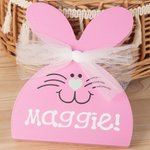 Personalized Multicolor Cute Fairy Yarn Bow Wooden Bunny Ornament with Name Table Decor Spring Symbol Easter Party Gift for Kids