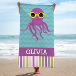 Personalisierte niedlichen Meerestiere Sonnenbrille Streifen schnell trocknen überdimensioniert Strandtuch mit Namen Reisen wesentliche Urlaub Geburtstagsgeschenk für Mädchen Jungen