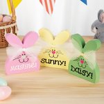 Personalized Multicolor Cute Fairy Yarn Bow Wooden Bunny Ornament with Name Table Decor Spring Symbol Easter Party Gift for Kids