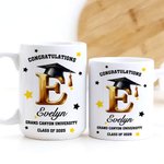 Personalized Congratulation Gradation Cap Initial 11 oz 15 oz White Ceramic Coffee Mug with Name and Year Graduation Gift for Graduates