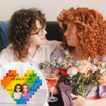 Personalized Building A Life Together Cartoon Character Heart Building Brick Puzzles with Name Date Pride Month Valentine's Day Gift for LGBT Couple